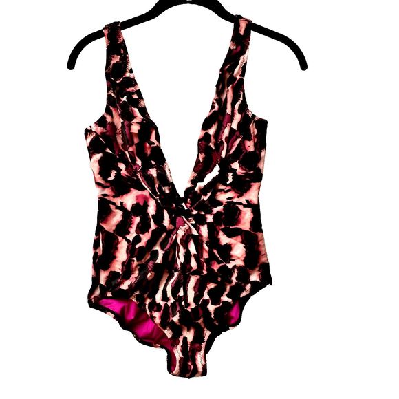 DVF Diane Von Furstenberg Swimsuit SZ S Purple Bash Printed Deep V-neck - Picture 1 of 16